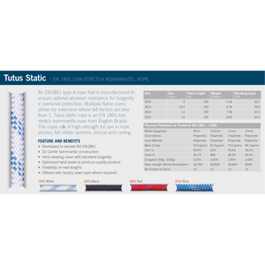 TUTUS Static - Rope Access Static Rope EN 1891 (50m reel) - Ropes.sg