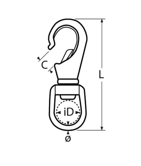 Snap hook with swivel eye AISI 316