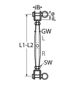 Turnbuckle fork-fork AISI 316