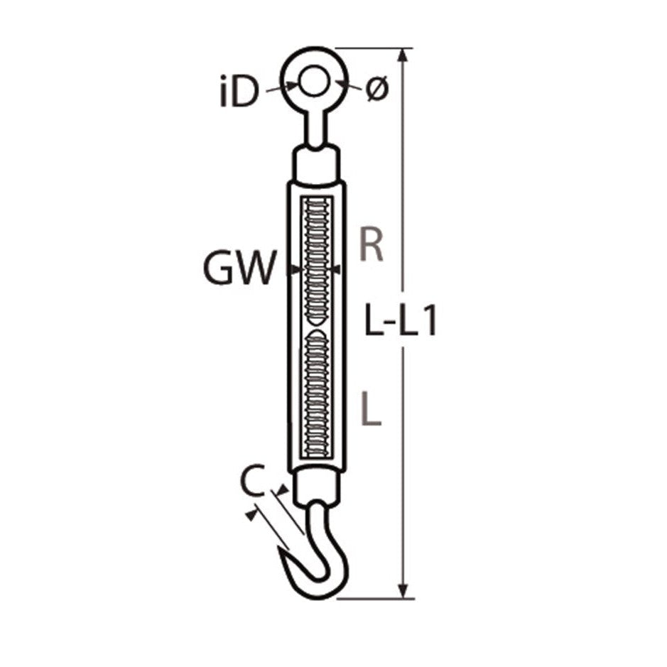Turnbuckle A4 M12, eye-hook - Ropes.sg