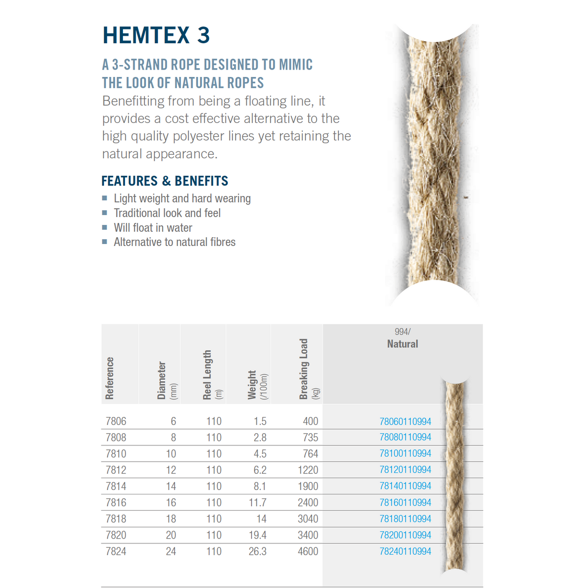 Hembex Rope HEMTEX 3 (100M) - Ropes.sg