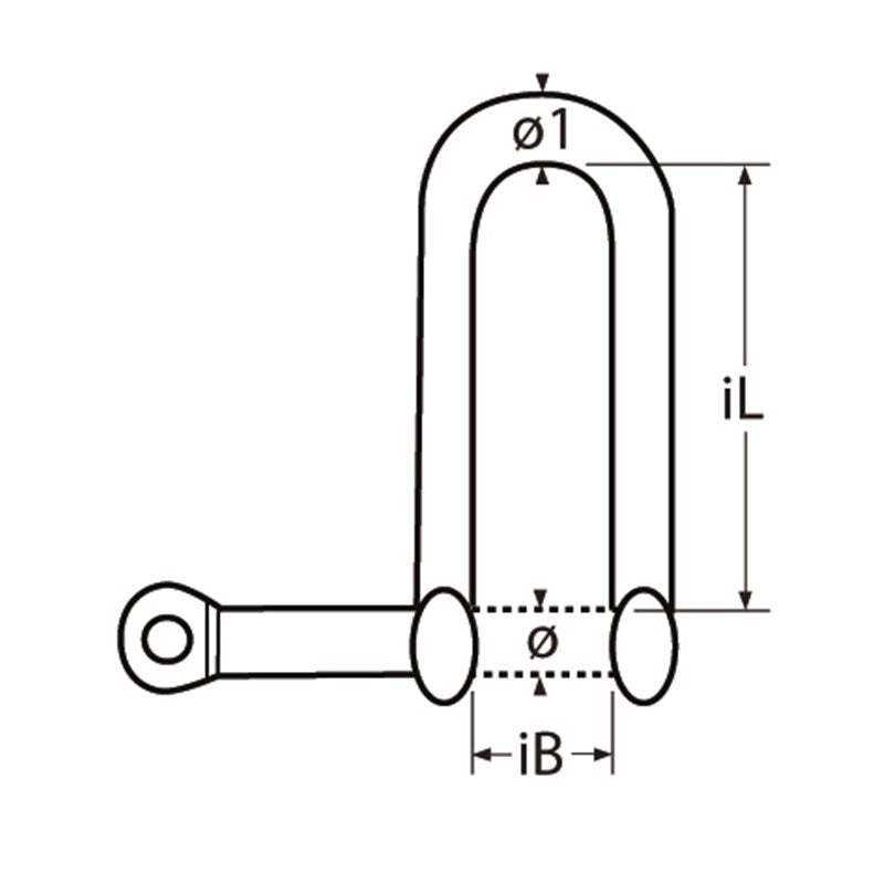 Long D-shackle with captive pin, AISI 316 - Ropes.sg