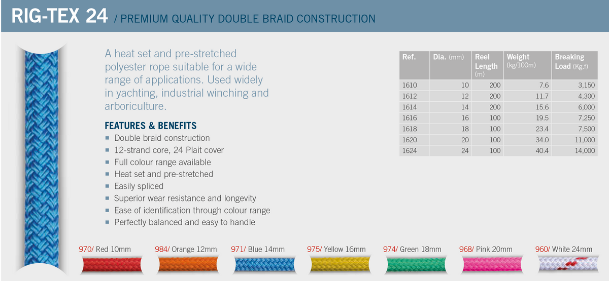 RIG-TEX 24 (per metre) - Ropes.sg